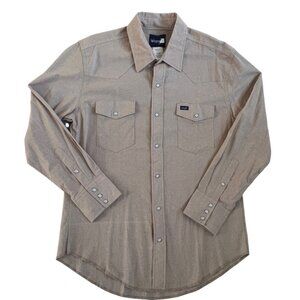 Wrangler Western Shirt Pearl Snap Cowboy Cut Beige Mens L Cotton Long Sleeve